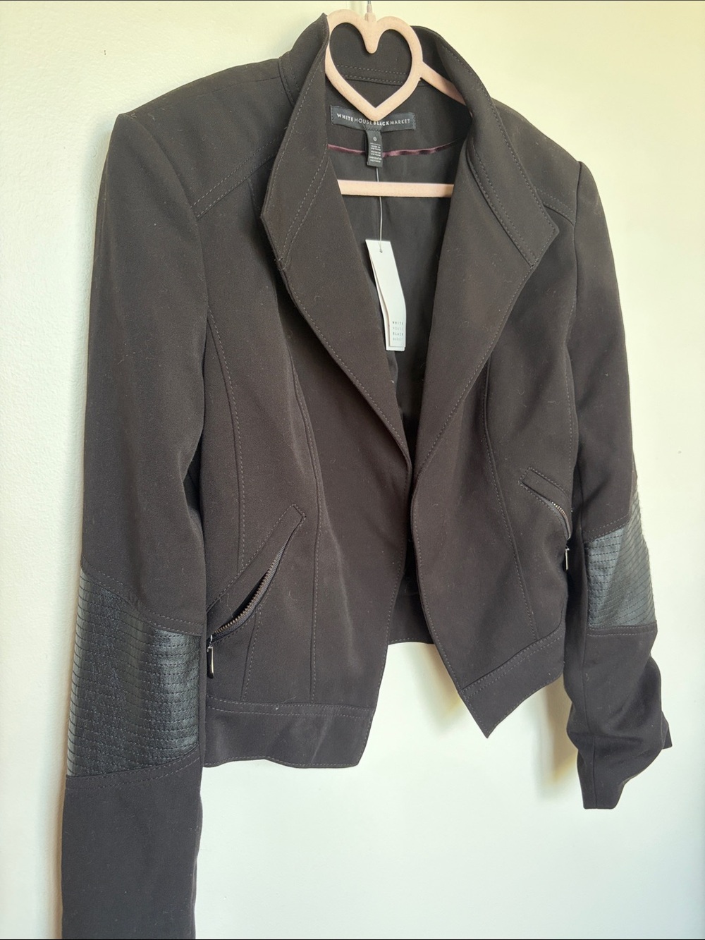 Vintage White House Black Market Black Moto-Blazer with Textured Elbow Panels